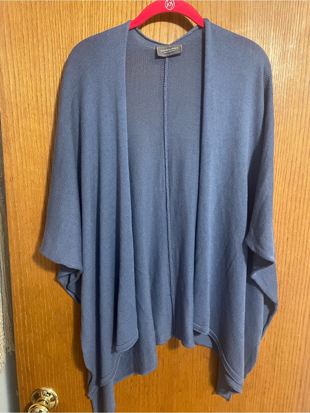 Wooden Ships Blue Draped Wrap Shawl Cardigan Small Medium Cotton Blend